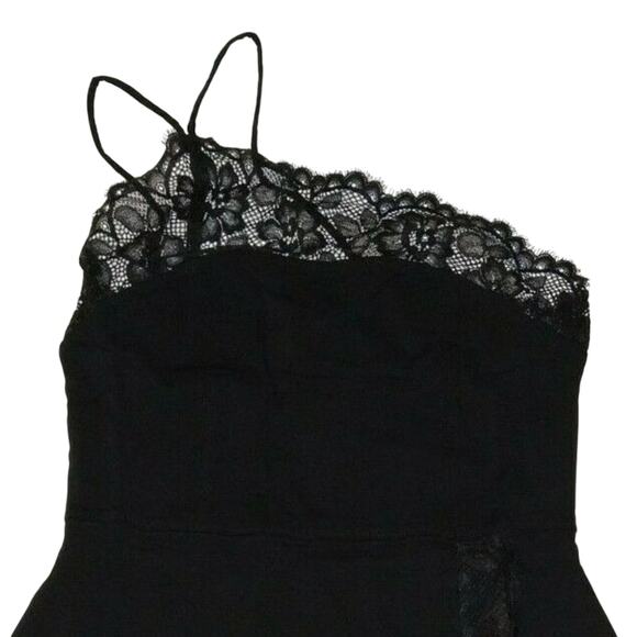 Free People Premonitions Mini Slip Dress Medium Black Lace Trim One Shoulder, M - Picture 8 of 13